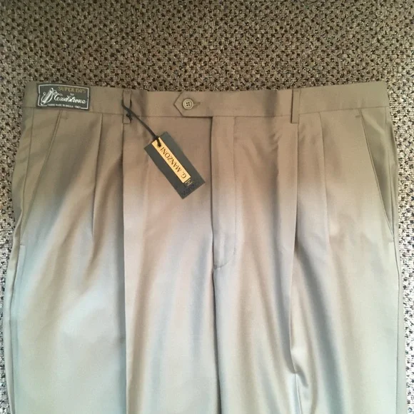 Gianni manzoni men’s dress pants taupe 42w super 150s pleated Italy 32 new nwt